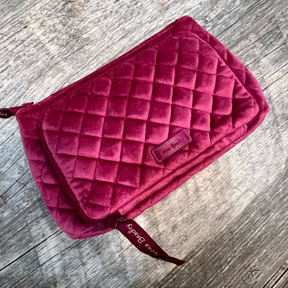 Vera Bradley Quilted Velvet Cosmetic Bag in Raspberry